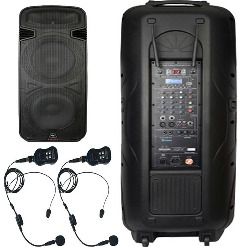 데닉스 포터블 앰프스피커 DY-2000W 2000와트 국산 버스킹 강연 색소폰 연주용 무선마이크 2개 SM, 헤드마이크 2개+보조스피커