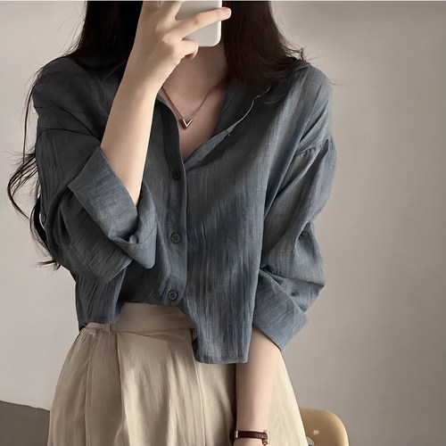 클레시 여름 시원한 시스루 블라우스 셔츠 루즈핏