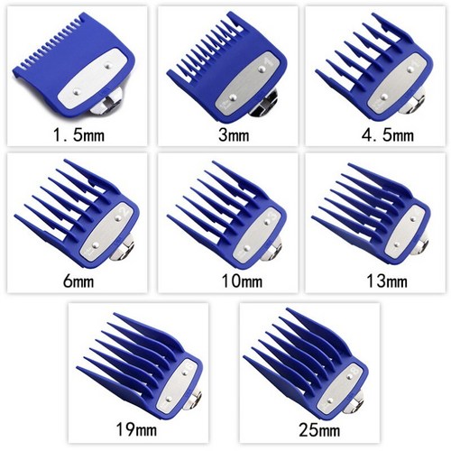 Kemei 헤어 클리퍼 제한 빗 가이드 부착 크기 이발사 교체 1.5/3/4.5/6/10/13/19/25/mm 8pcs 1990 809A 1761 세트, 02 Blue