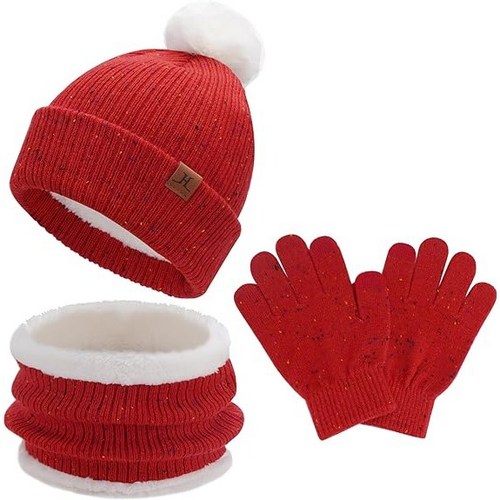 DADADA 유아 어린이 겨울 방울 모자 장갑 세트 넥워머 세트