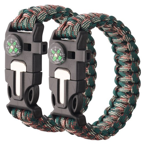 타닥 파라코드 팔찌 아웃도어 캠핑 등산 나침반 응급 구조 생존 팔찌 2p 세트, 1세트, C-6