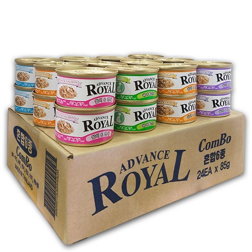 로얄 어드밴스 캔 콤보 (1box/24개입) 고양이 캔 간식 통조림, 어드밴스 로얄캔 콤보 85g 24개입(1box)