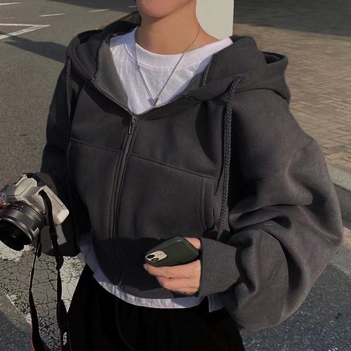 트레이닝 쭈리 오버핏 크롭 무지 후드티