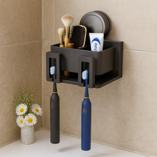 클레미엄 무타공 흡착식 우주 항공알루미늄 칫솔꽂이 칫솔걸이 스테인리스 컵꽂이, 그레이2구