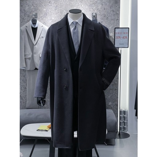 트루젠 프리미엄 캐시미어블렌드 핸드메이드 세미오버핏 차콜 롱코트 남자 비지니스 캐주얼 코트