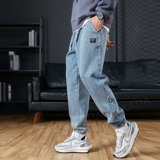 AOKADA 남성 가을 빅사이즈 카고 데님 배기 팬츠 청바지