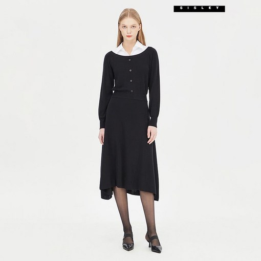 시슬리 우븐 카라 울 블렌드 니트 원피스 SAKO03411