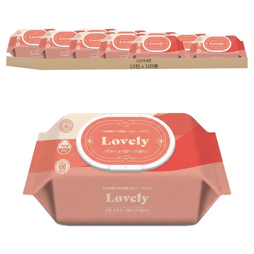 comet Pure Lovely系列 嬰幼兒濕紙巾 掀蓋式 加厚型, 100張, 10包