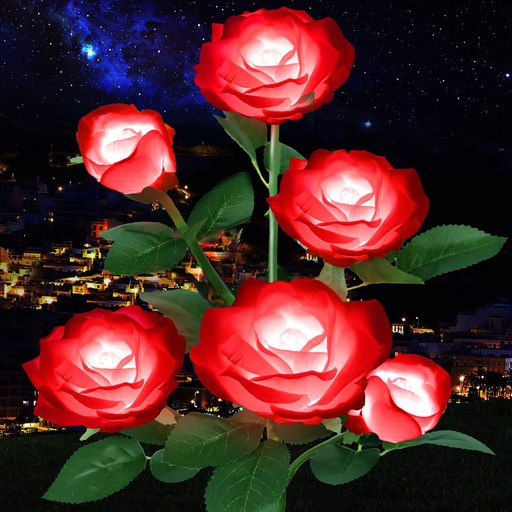 비상 장미꽃 태양광 LED 정원등 RGB 조명 6송이 1p