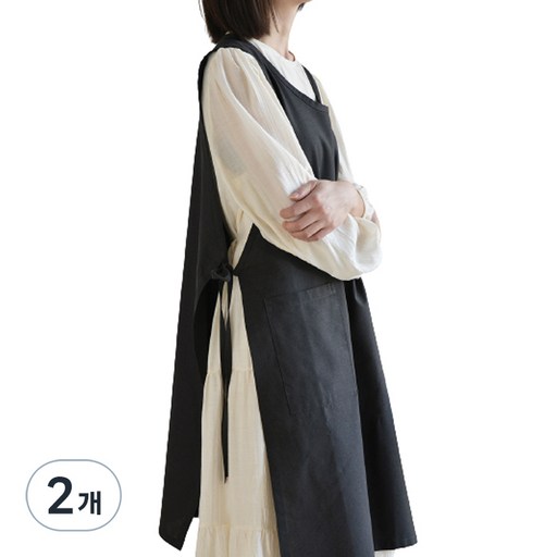헬로젬 린넨 사이드 트임 롱 앞치마