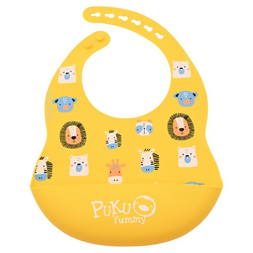 PUKU 藍色企鵝 Yummy矽膠圍兜, 非洲大草原 黃色, 1個, 1入