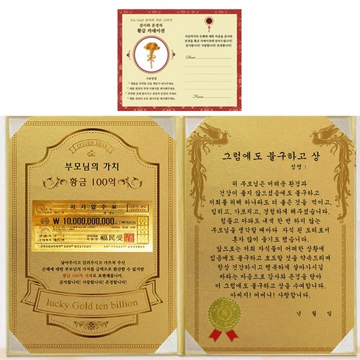 럭키심볼 부모님의 가치 100억 감사장 그럼에도 불구하고상 + 골드 카네이션 전자파 스티커