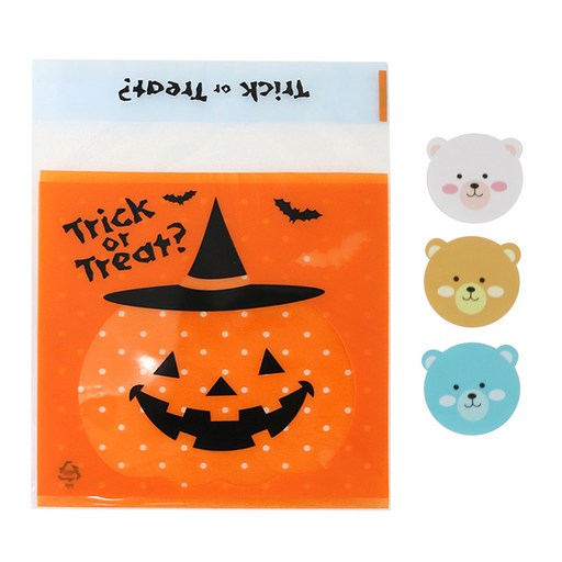황씨네도시락 접착할로윈 호박모자 쿠키봉투 30p + 곰 스티커 30p
