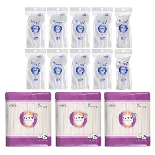 리빙웰 알뜰형 일회용 젓가락 100p x 3개 + 포크 10p x 2개 + 숟가락 10p x 8개