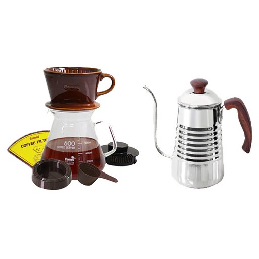 코맥 드립주전자 바리스타 우드 700ml KW1 + 자기커피드립 600ml DN4세트