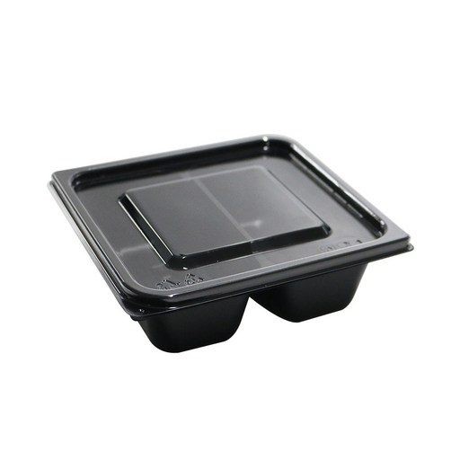 에이치씨엔 SP 02 NEW 2칸 일회용 반찬용기 13.5 x 12.7 x 4.5 cm 300p + 뚜껑 300p 세트