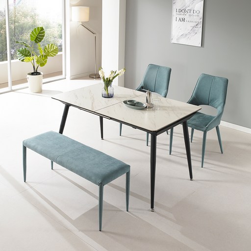 로드퍼니처 테라 확장형 세라믹 식탁 + 의자 2p + 벤치 세트 4인용 방문설치, 화이트 마블