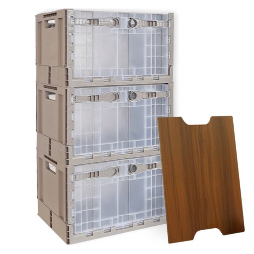 리빙해피 오픈도어 폴딩 수납 박스 63L x 3p  MDF 상판 세트