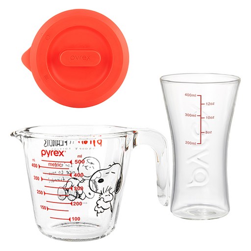 파이렉스 스누피 계량컵 500ml + 뚜껑 + 계량 맥주컵 450ml 세트