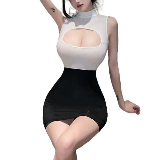 이플 여성용 섹시 비서 OL 펀칭 원피스