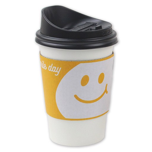 아이엔피 종이컵 화이트 무지 380ml + 롱개폐 뚜껑 + 홀더 스마일옐로 세트