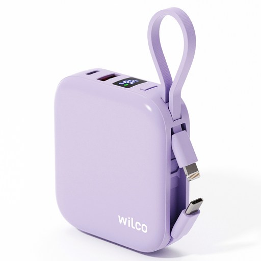 윌코 22.5W PD 초고속 충전 케이블 일체형 대용량 미니 보조배터리 10000mAh 멀티단자