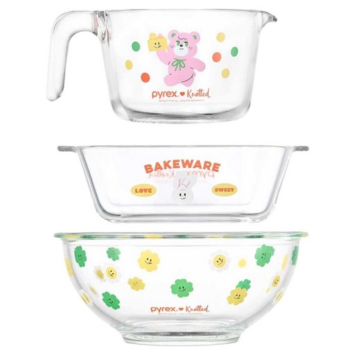 파이렉스 노티드 계량컵 1L + 디쉬 정 580ml + 믹싱볼 1.4L 세트