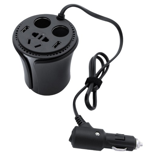 컴스 차량용 멀티 시가잭 인버터 120W USB 2포트 해외용 AC 소켓 컵홀더형 충전기 WK362