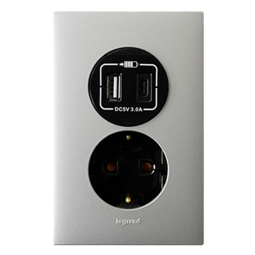 르그랑 아펠라 Simple 1구 매입콘센트 + USB A + C포트 실버