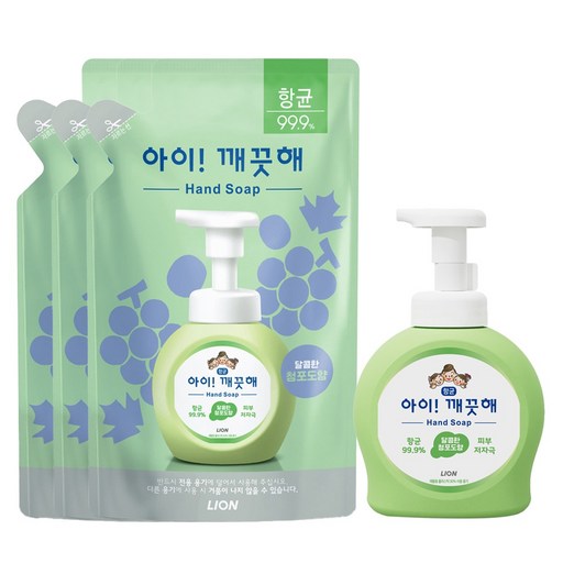 아이깨끗해 항균 폼 핸드솝 청포도향 용기 490ml + 리필 200ml 3p