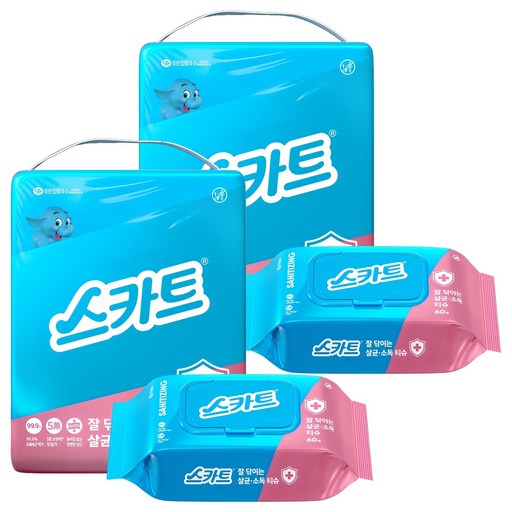 스카트 잘닦이는 살균 소독 티슈 60p