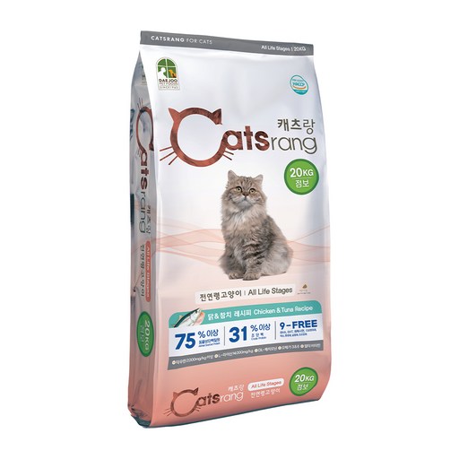 캐츠랑 NEW 전연령 올라이프 고양이 건식사료 고양이를 위한 완벽한 선택 단백질원 75 닭과 참치 20kg 1개