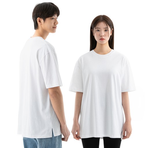 Naven 男女通用 20支棉開衩層次感短袖T恤 NA-T21502, 白色