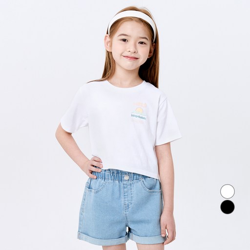 롤리트리 통기성 순면 그래픽 크랍 반팔 티셔츠