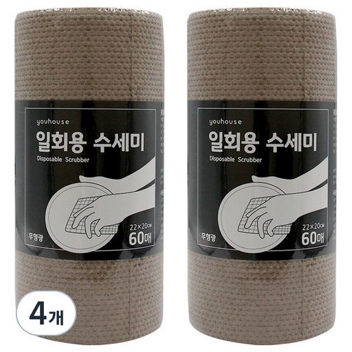유하우스 멜트브라운 롤형 일회용수세미 60p