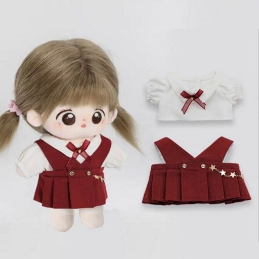 20cm 모카돌 솜인형 옷 오버롤 원피스 + 블라우스 세트