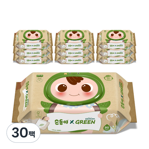 순둥이 그린 에디션 유아물티슈 캡형 55평량