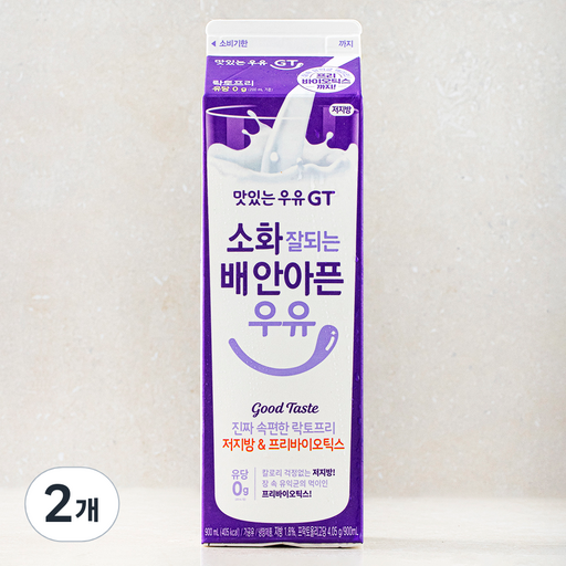 맛있는우유GT 소화 잘되는 배 안아픈 락토프리우유 저지방 & 프리바이오틱스, 900ml, 2개