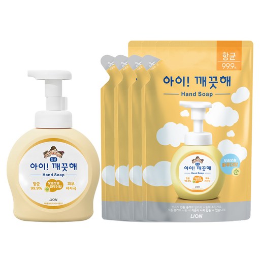 아이깨끗해 항균 폼 핸드솝 순 보송보송 파우더향 용기 490ml + 리필 450ml 4p