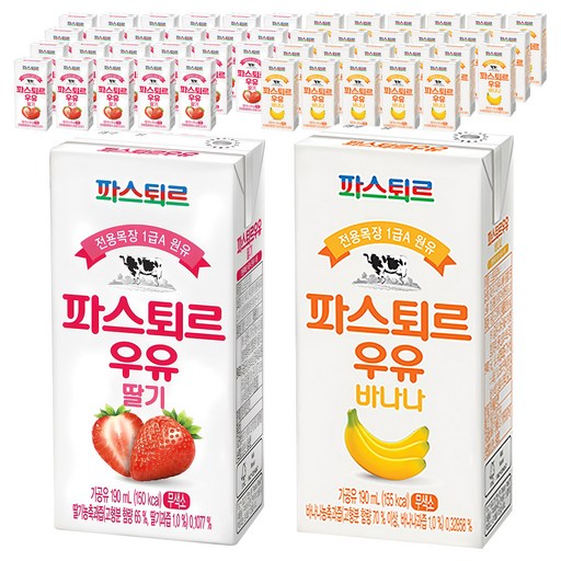 파스퇴르 우유 바나나 190ml 24p + 딸기 190ml 24p
