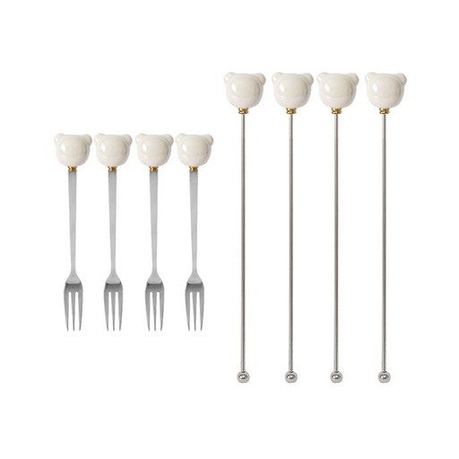 라임올리브 곰돌이 펄 티포크 4p + 머들러 4p 세트