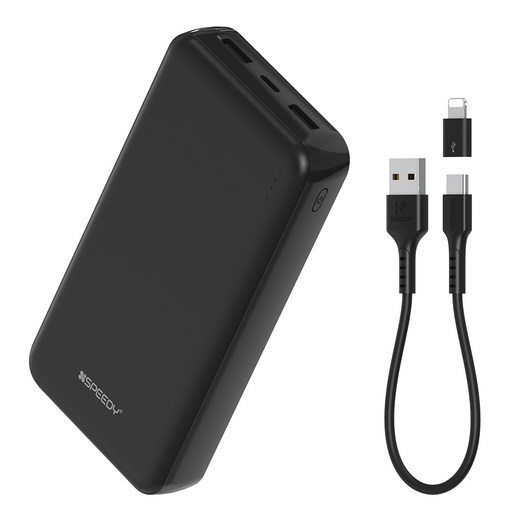 SPEEDY 슬림 듀얼 보조배터리 20000mAh 2A + C타입 케이블 + 8핀 젠더 세트 SPE-B22PCPPB200A