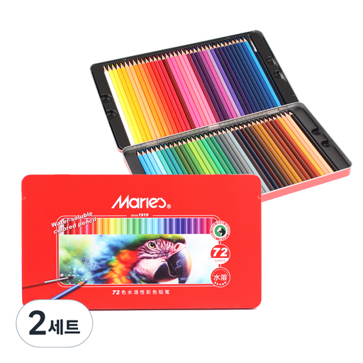 마리에스 시나아트 아쿠아 수채 색연필 틴케이스 세트 H-SD003-W