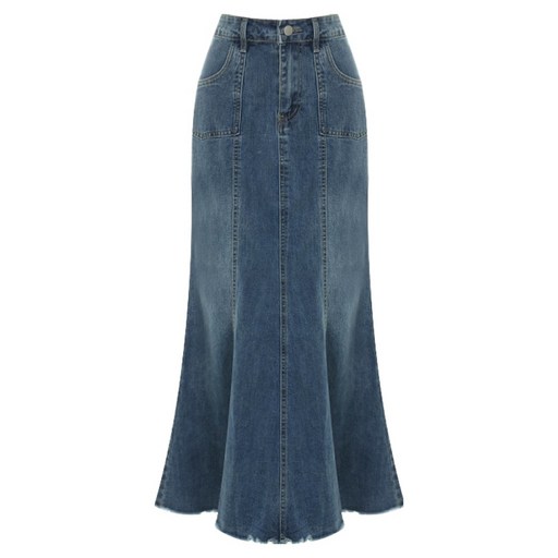 샐리 절개 머메이드 데님 스커트 I5CCSK008