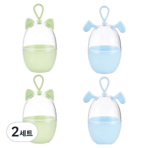 리빙플로우 귀여운 말랑귀 동물 퍼프 보관 케이스 2종 x 4p 세트