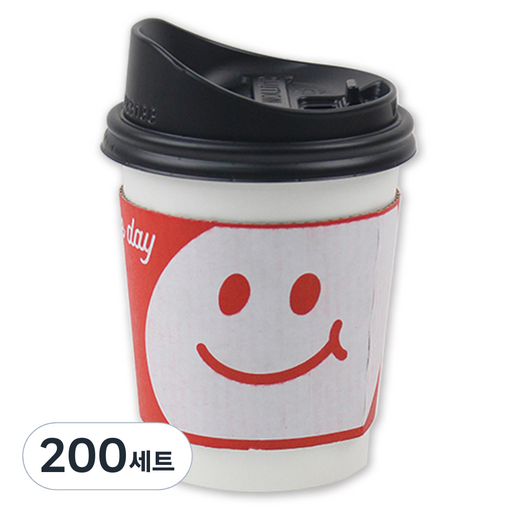 아이엔피 종이컵 화이트 무지 300ml + 롱개폐 뚜껑 + 홀더 스마일레드 세트