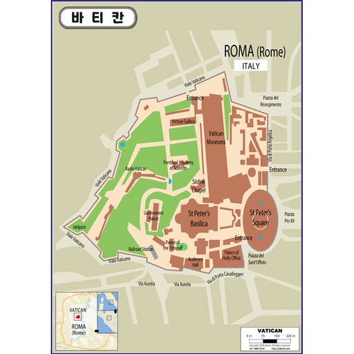 지도닷컴 바티칸 지도 지형 코팅형 150 x 210 cm