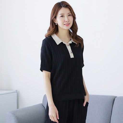 우일 여성용 인견 플리츠 카라 블라우스