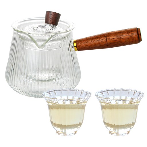 티이야기 내열유리 우드핸들 티포트 380ml + 보이찻잔 35ml x 2p 세트