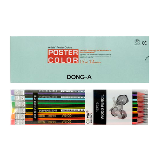 투코비 동아연필 투코비 동아 스탠다드 포스터칼라 15ml x 12색 + 코마 삼각 지우개 연필 SG-208 12종 세트
